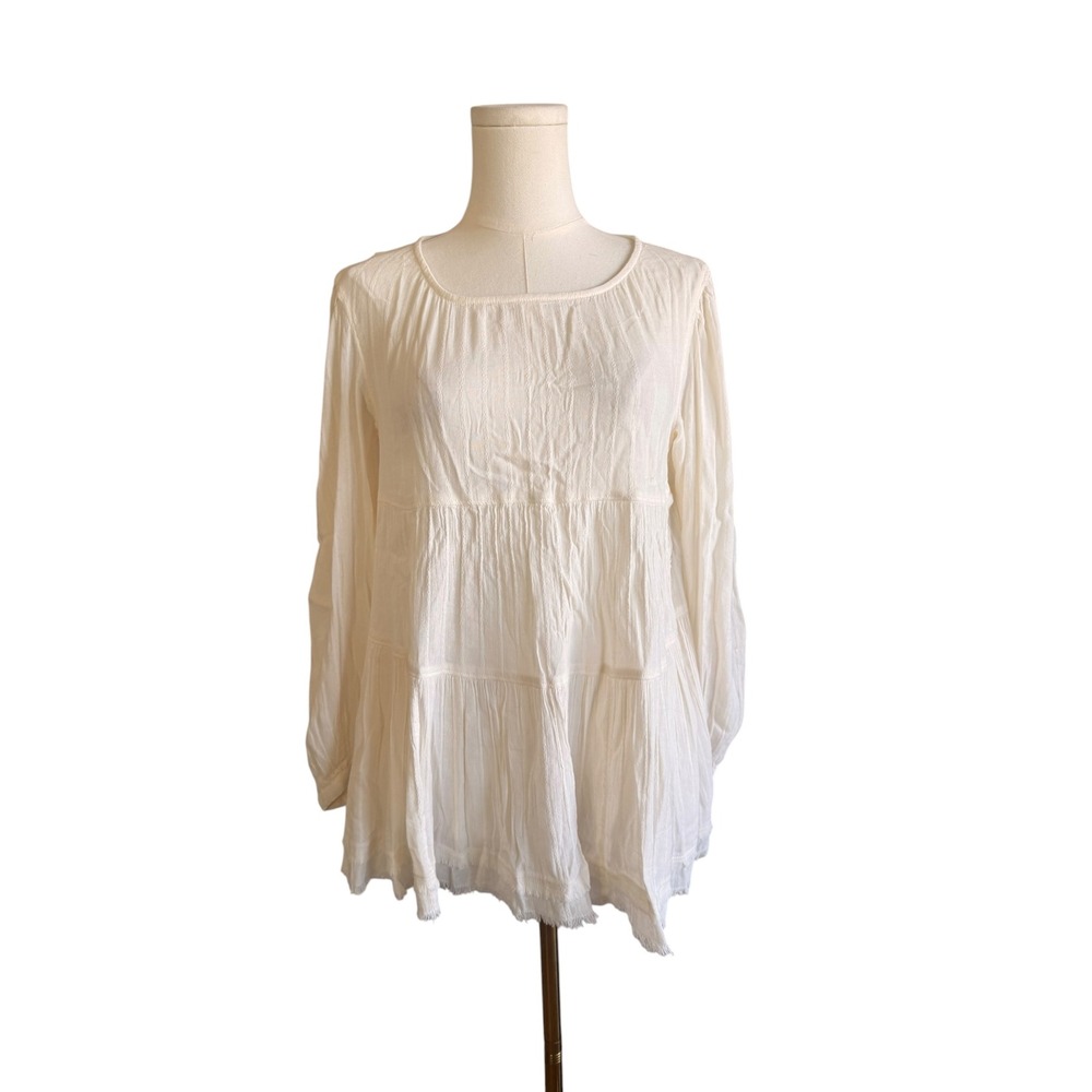 American Eagle White Tiered Babydoll Top Open Back Long Sleeve Gauze XS